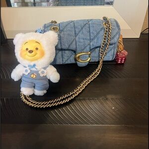 Coach Denim Quilted Shoulder Bag with Gold Hardware